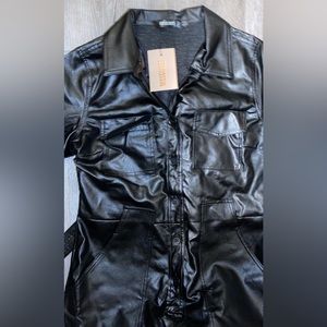 Misguided Black Leather Jumpsuit
